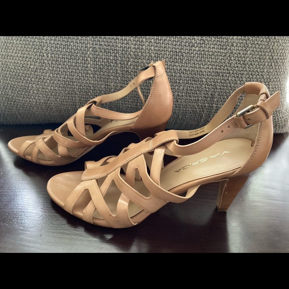😍 Via Spiga tan Strappy Heels 6.5 Excellent!!